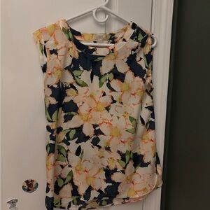 J. Crew Floral Print Sleeveless Blouse - Navy and Cream
